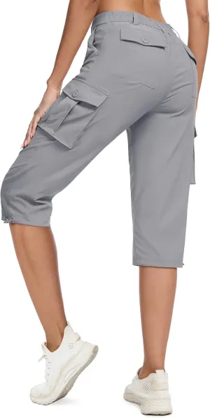 MAGCOMSEN Women's Cargo Capris Pants with 6 Pockets Lightweight Water Resistant Hiking Travel Pants Summer Casual