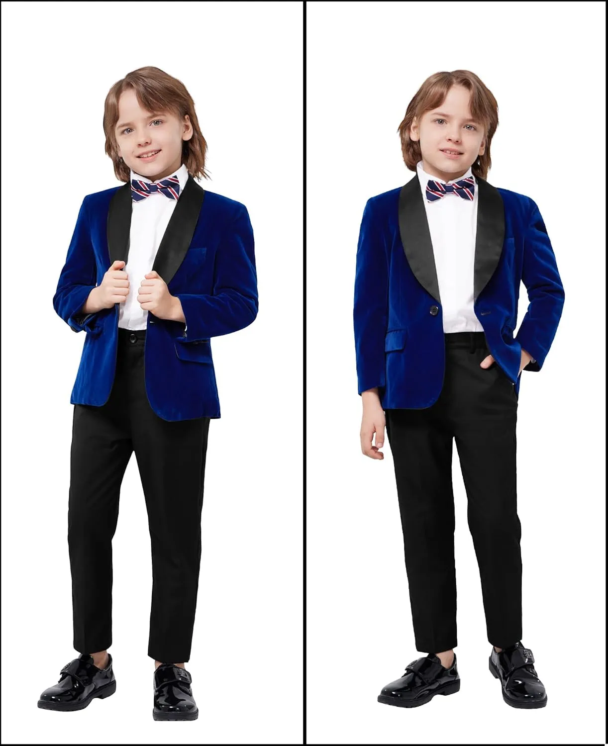 MAGE MALE Boys Velvet 3 Pieces Suit Multiple Colour Jacket Pants Set for Wedding Prom Party Tuxedo with Kids Suspenders