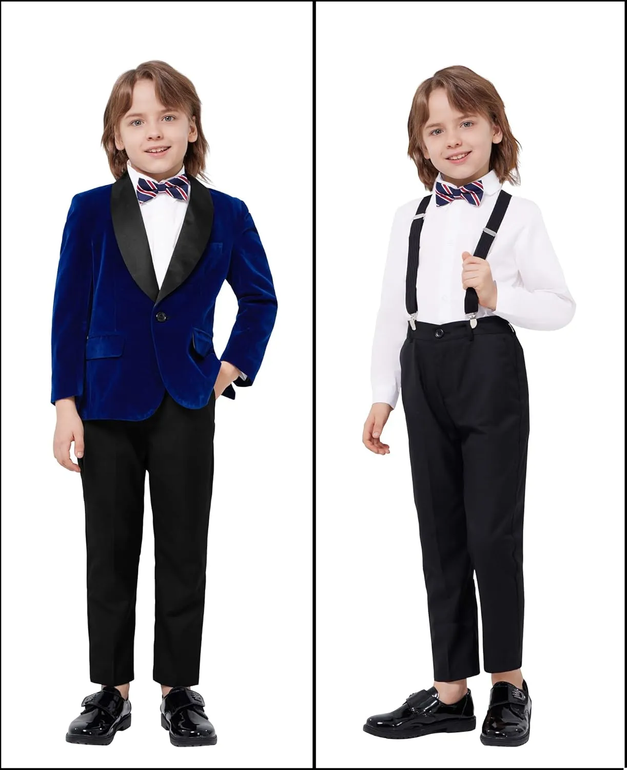 MAGE MALE Boys Velvet 3 Pieces Suit Multiple Colour Jacket Pants Set for Wedding Prom Party Tuxedo with Kids Suspenders