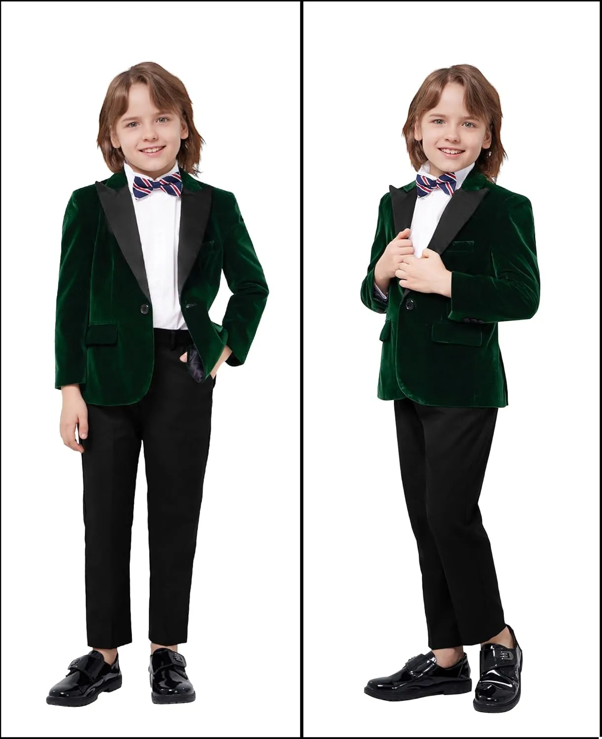 MAGE MALE Boys Velvet 3 Pieces Suit Multiple Colour Jacket Pants Set for Wedding Prom Party Tuxedo with Kids Suspenders