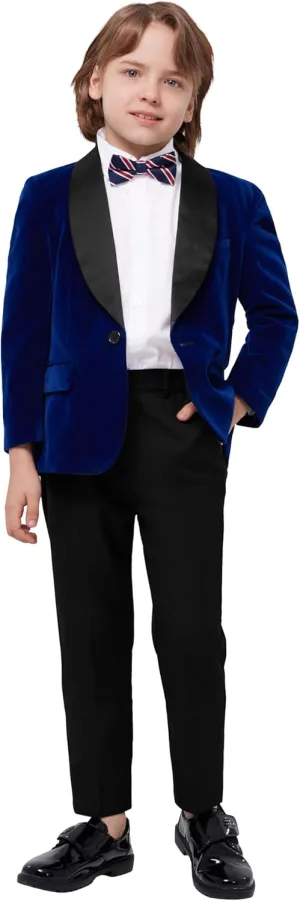 MAGE MALE Boys Velvet 3 Pieces Suit Multiple Colour Jacket Pants Set for Wedding Prom Party Tuxedo with Kids Suspenders