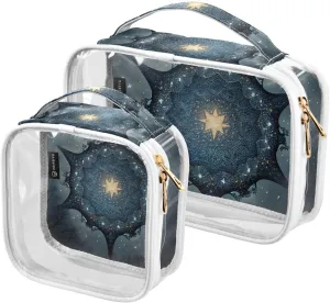 Magical-mandala 2 Pack Clear Toiletry Bag Women Men, Portable Waterproof Clear Pouch, Cosmetic Bag with Double Zippers Large Opening Traveling with Handle for Bathroom Traveling Vacation Organizing
