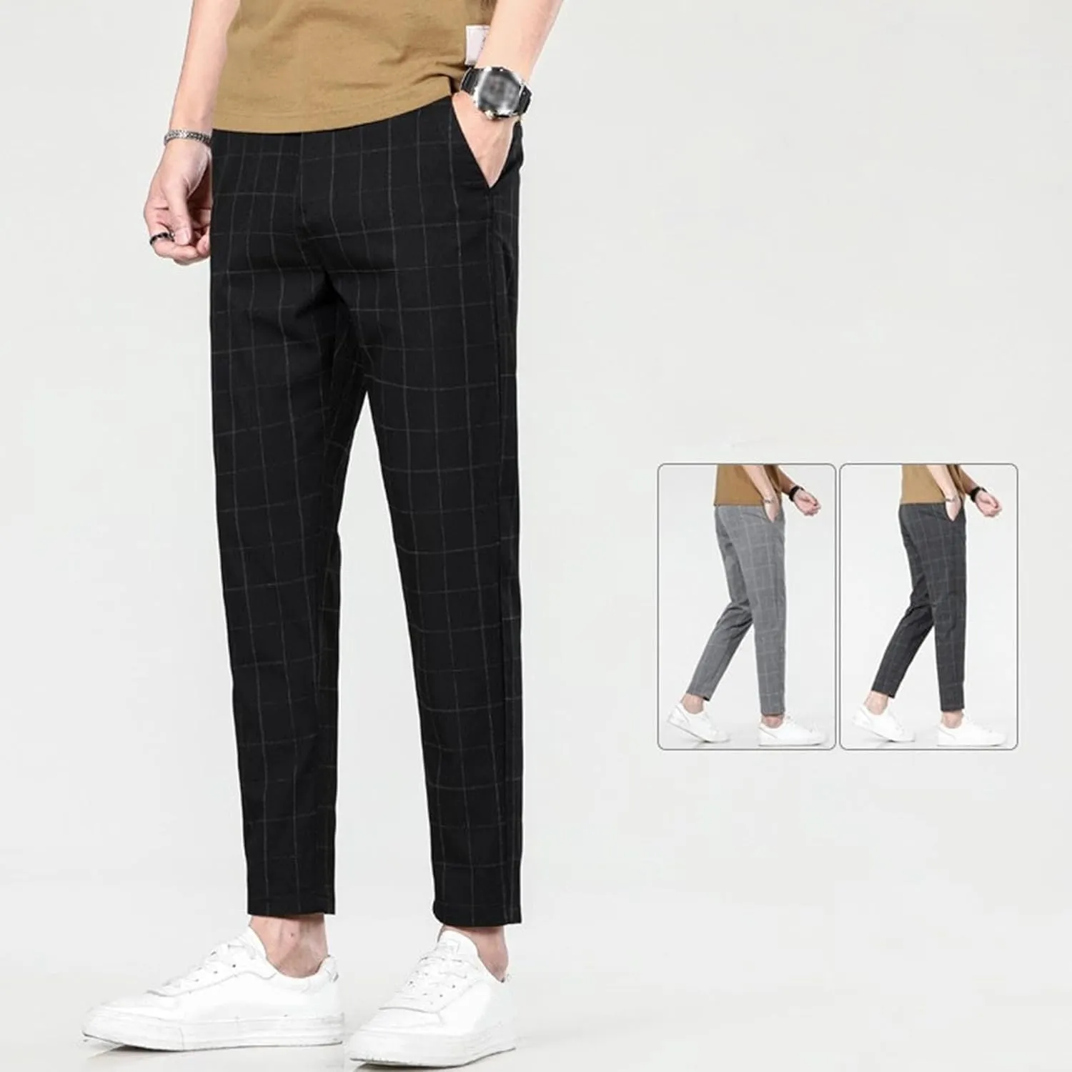 Maiyifu-GJ Men's Stretch Skinny Dress Pants Fashion Slim Fit Business Casual Pants Lightweight Tapered Chino Trousers