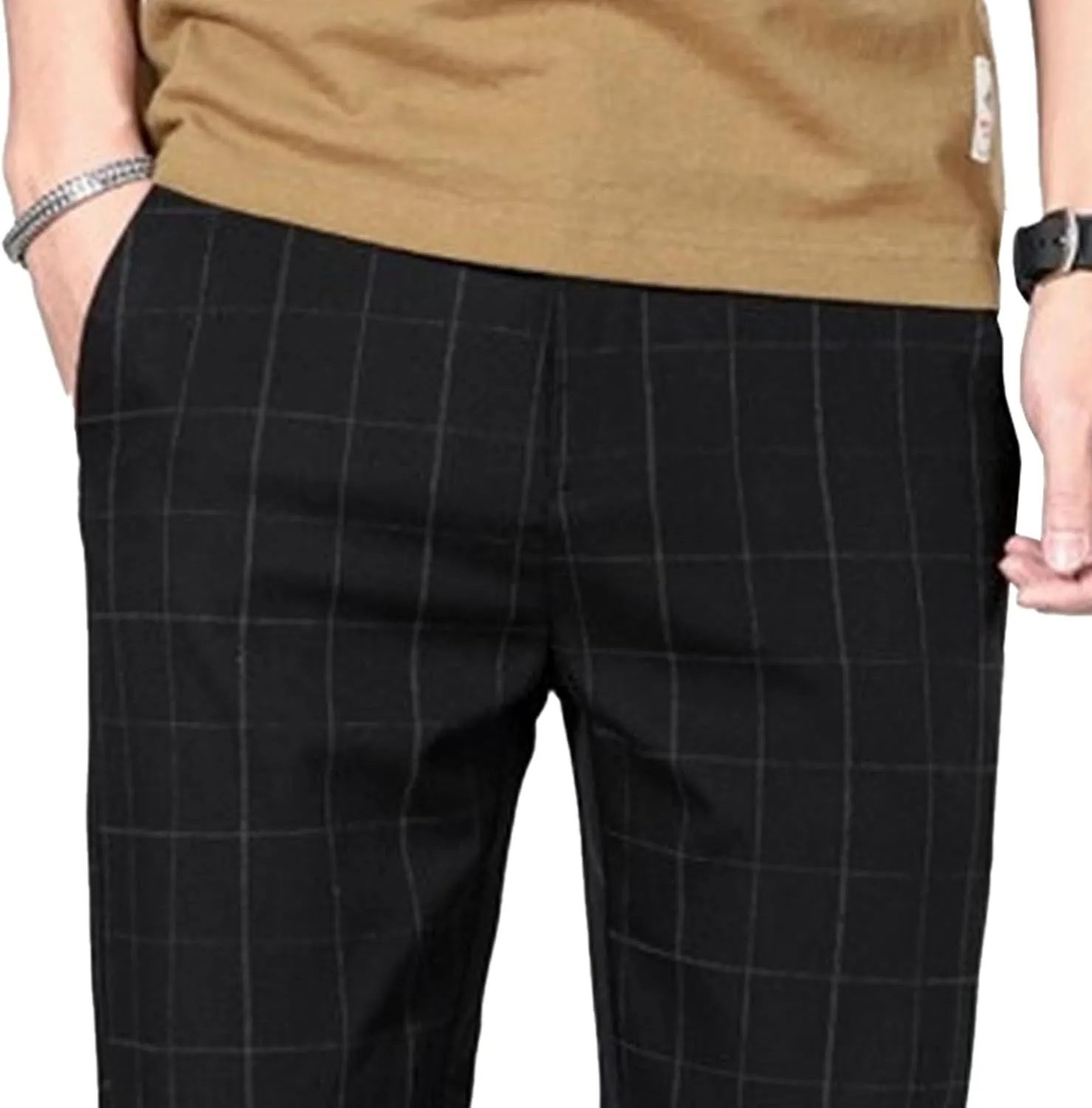 Maiyifu-GJ Men's Stretch Skinny Dress Pants Fashion Slim Fit Business Casual Pants Lightweight Tapered Chino Trousers