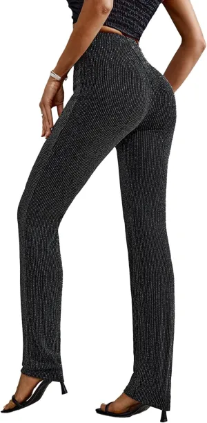 MakeMeChic Women's Glitter Sequin Party Leggings High Waisted Tights Stretch Skinny Pants Trousers