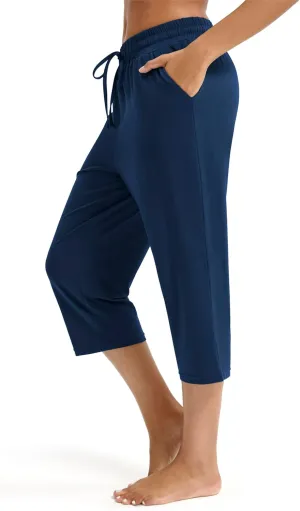Maxbee Capri Pants for Women Drawstring Workout Sweatpants Comfy Lounge Elastic Waist Yoga Pants