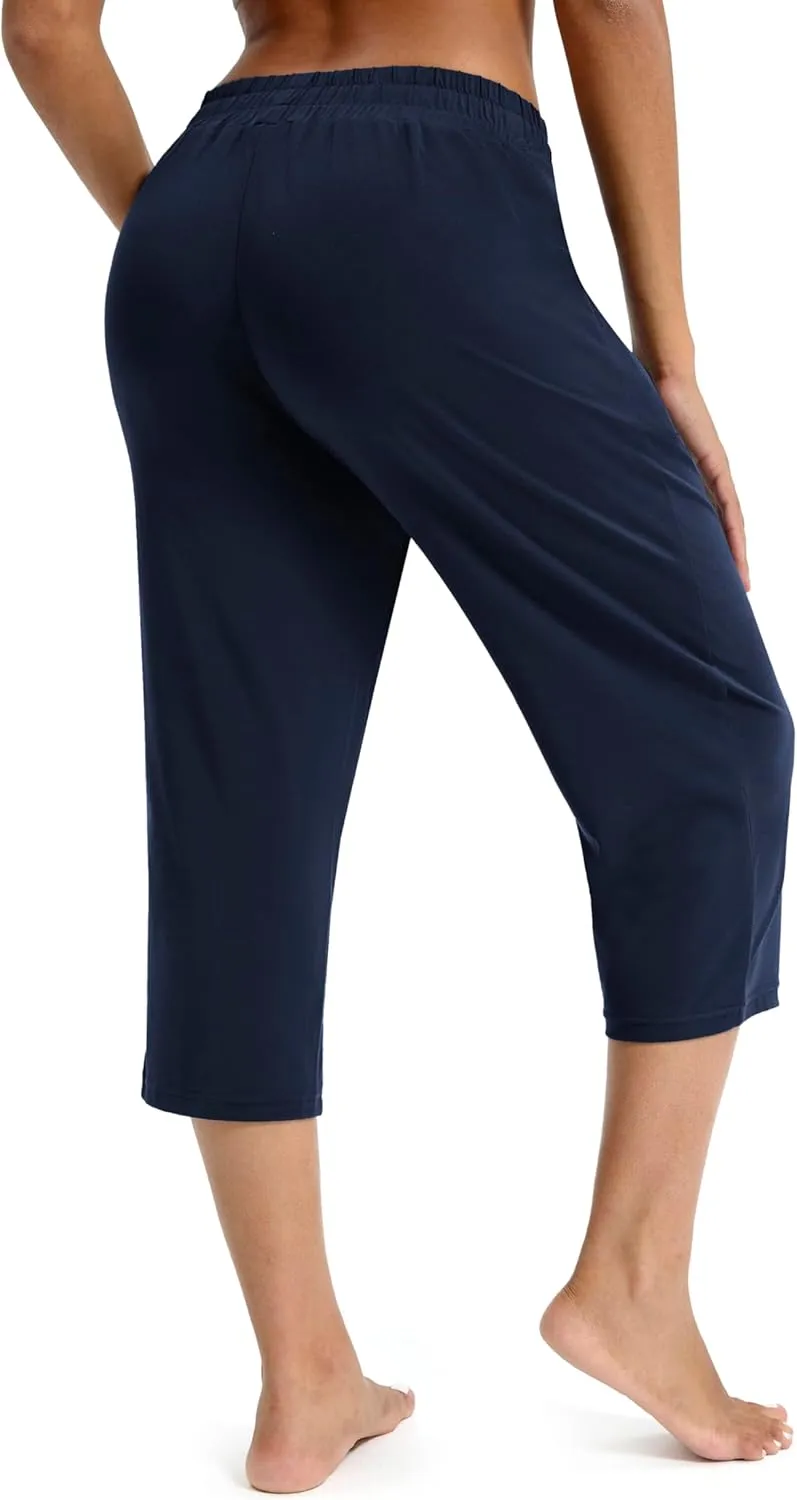 Maxbee Capri Pants for Women Drawstring Workout Sweatpants Comfy Lounge Elastic Waist Yoga Pants