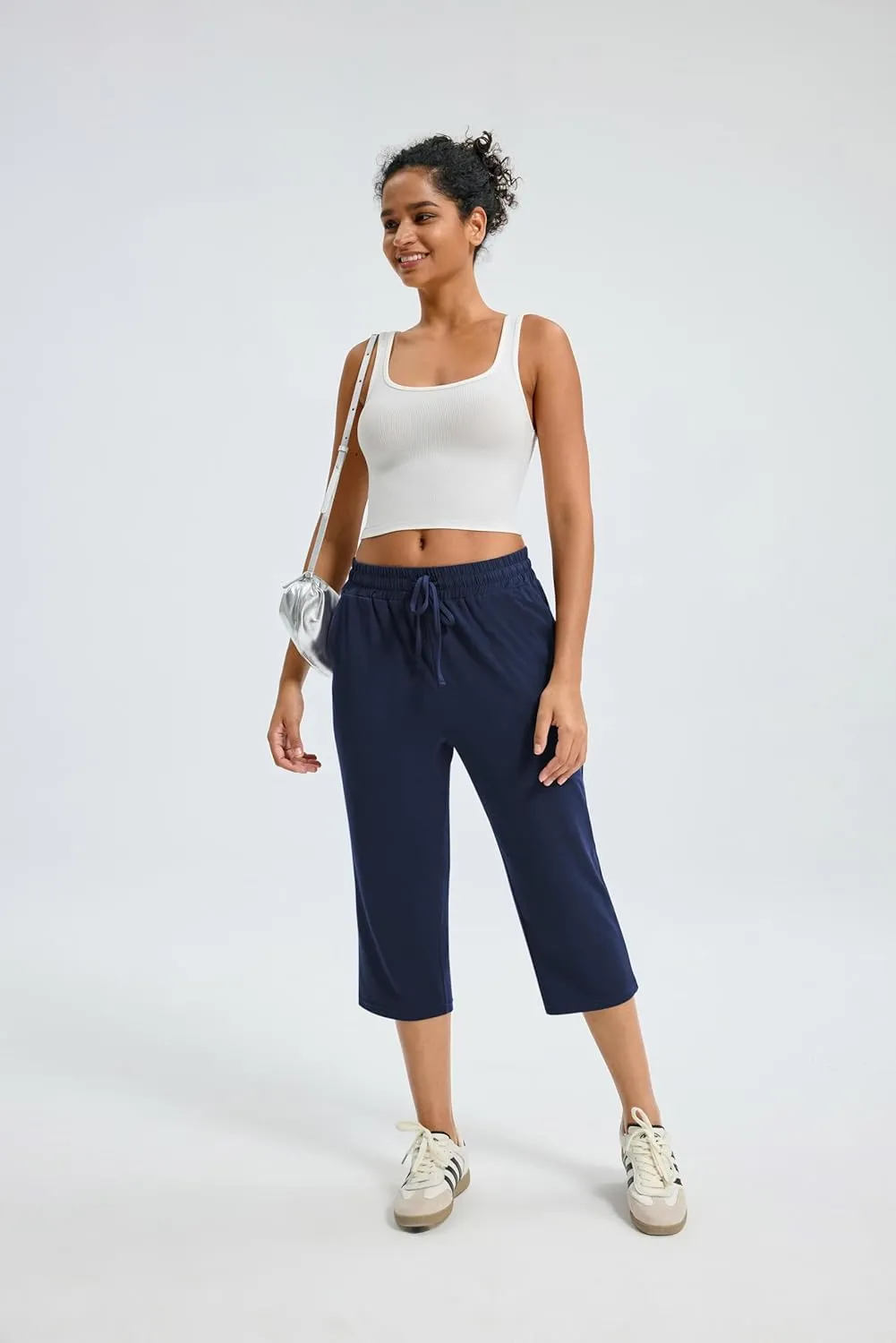 Maxbee Capri Pants for Women Drawstring Workout Sweatpants Comfy Lounge Elastic Waist Yoga Pants