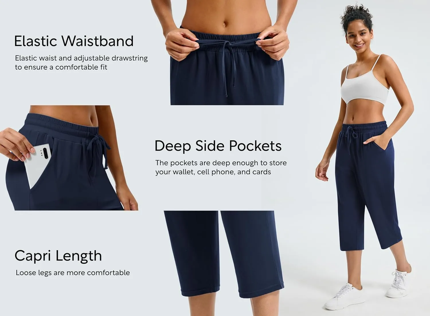 Maxbee Capri Pants for Women Drawstring Workout Sweatpants Comfy Lounge Elastic Waist Yoga Pants