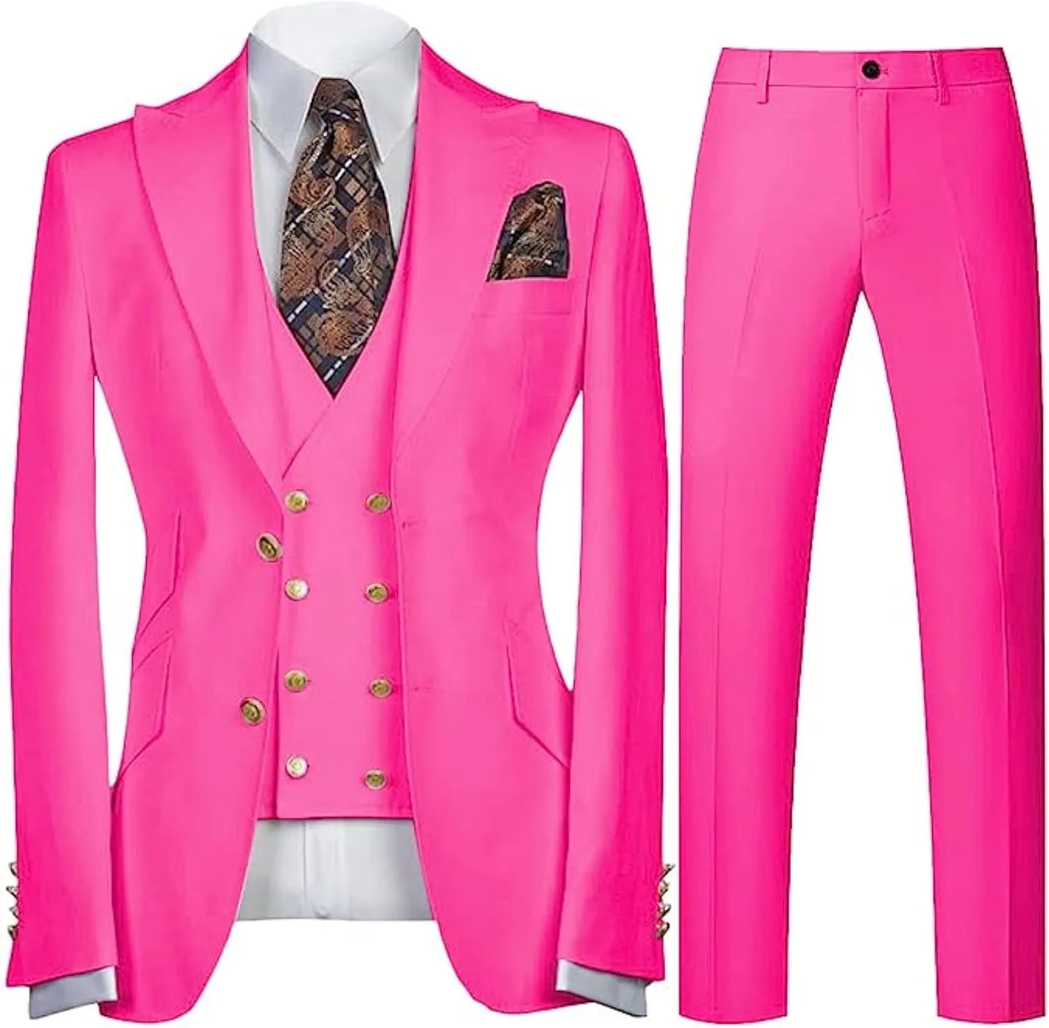 Men 3 Piece Jacket Vest Pants Suits 2 Button Suits Tuxedo Blazer Dress