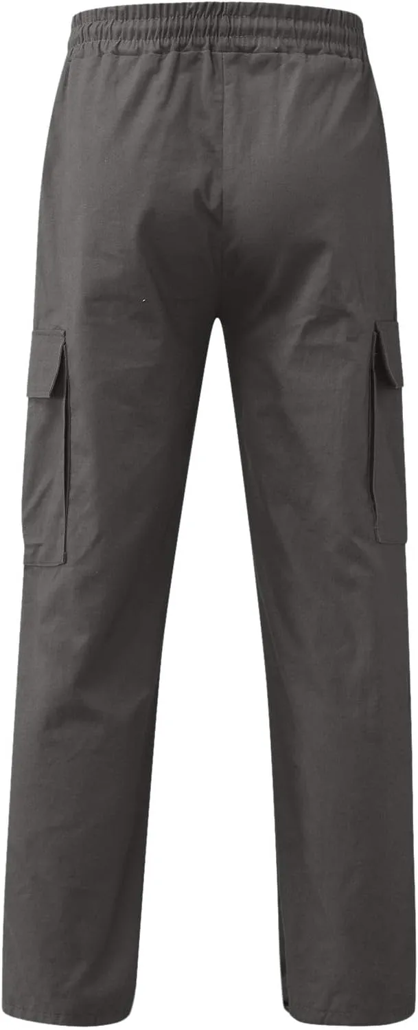 Mens Drawstring Cargo Pants Casual Solid Stretch Waist Sweatpants Running Athletic Tactical Trousers with Pockets
