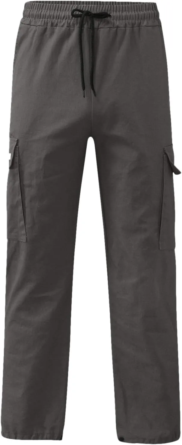 Mens Drawstring Cargo Pants Casual Solid Stretch Waist Sweatpants Running Athletic Tactical Trousers with Pockets