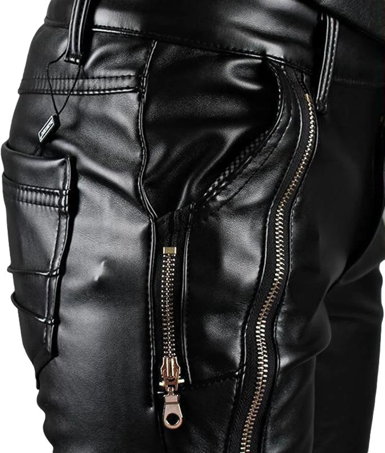 Men`s Rock Punk Hip Hop Faux Leather Motocycle Pants