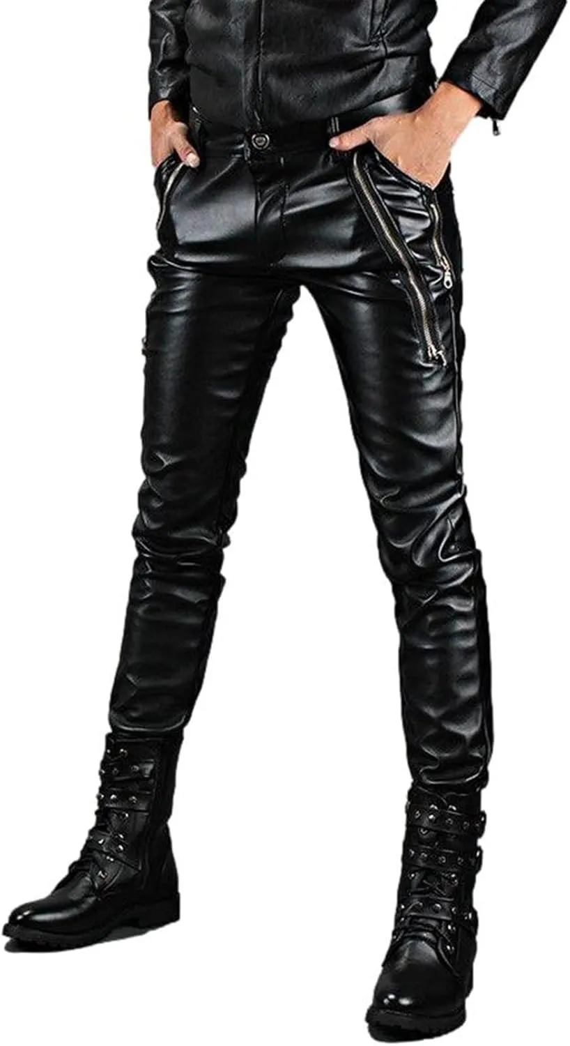 Men`s Rock Punk Hip Hop Faux Leather Motocycle Pants