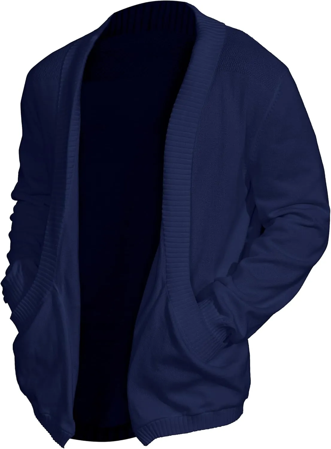 Men's Shawl Collar Long Sleeve Cardigan Knit Open Front with Pockets