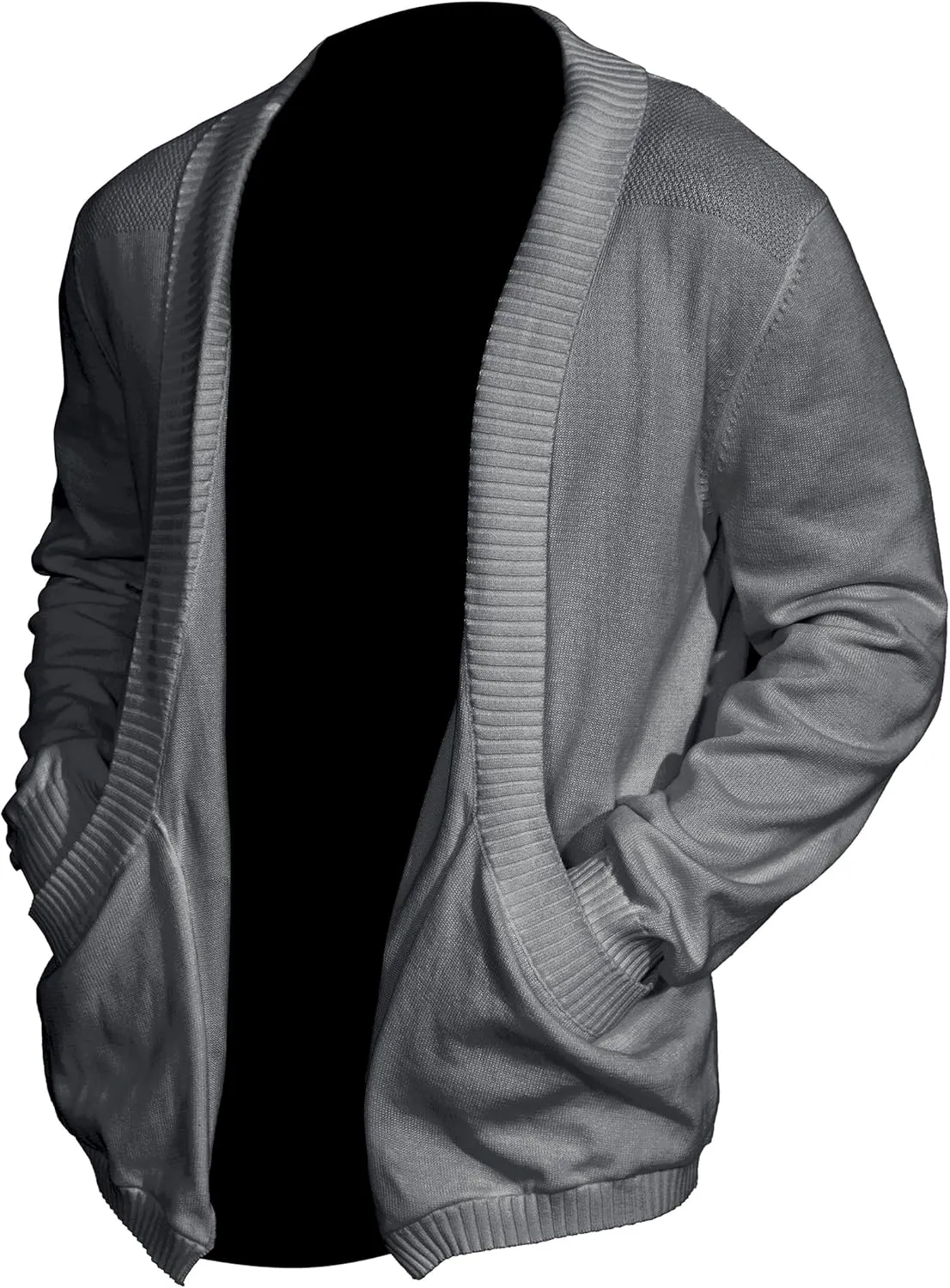 Men's Shawl Collar Long Sleeve Cardigan Knit Open Front with Pockets