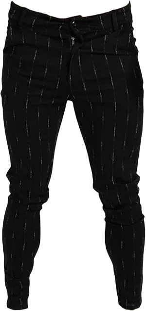 Men's Stripe Printed Dress Pants Skinny Stretch Chino Pencil Trousers Classic Slim Flat Front Golf Long Pants