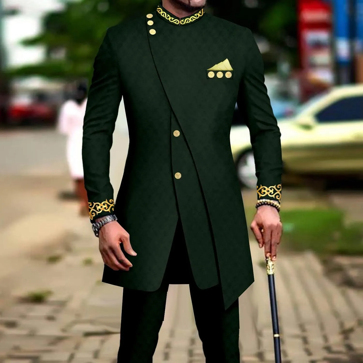 Men`s Suit Single Breasted Slim Fit Blazer and Trousers Outfits Set African Clothes
