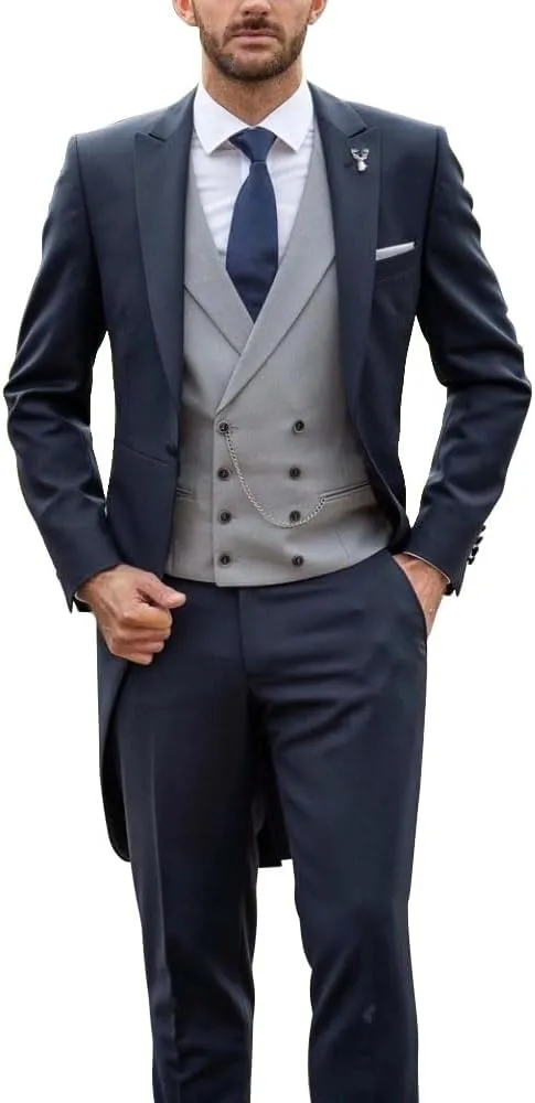 Men's Wedding Dress Suit Set Morning Suits Grooms Slim Fit Wedding Tuxedos Tailcoat Vest Pants