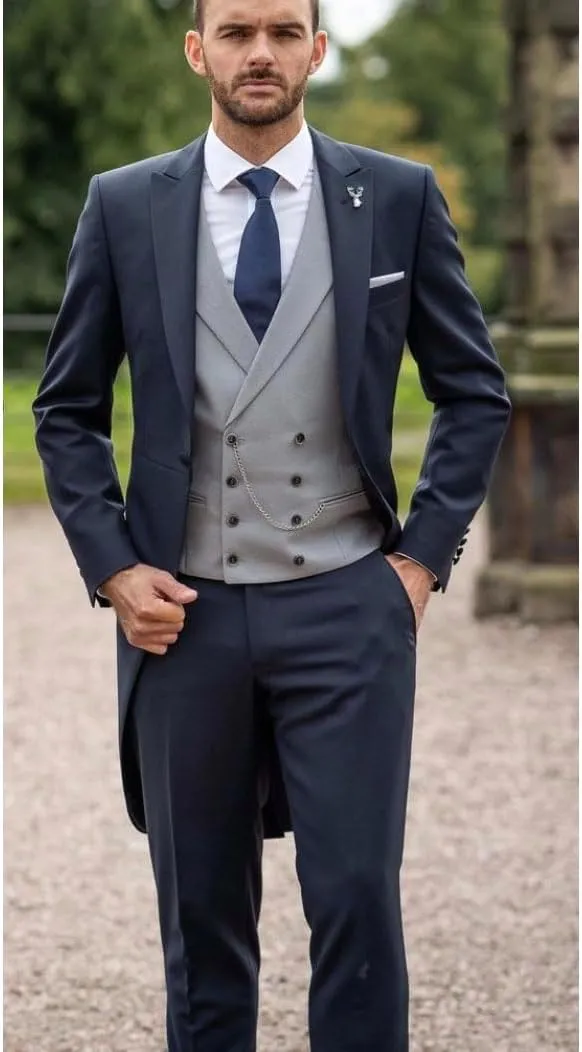 Men's Wedding Dress Suit Set Morning Suits Grooms Slim Fit Wedding Tuxedos Tailcoat Vest Pants