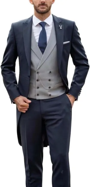 Men's Wedding Dress Suit Set Morning Suits Grooms Slim Fit Wedding Tuxedos Tailcoat Vest Pants
