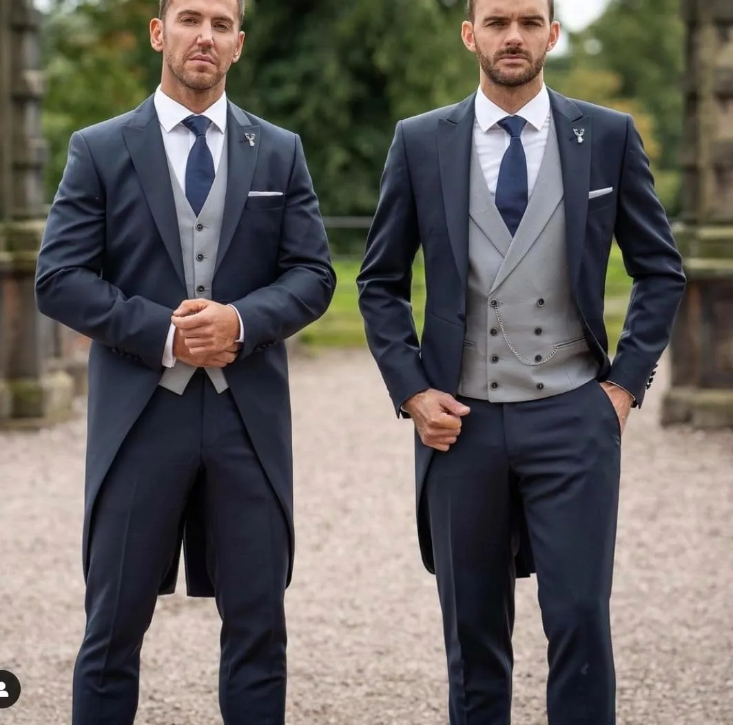 Men's Wedding Dress Suit Set Morning Suits Grooms Slim Fit Wedding Tuxedos Tailcoat Vest Pants