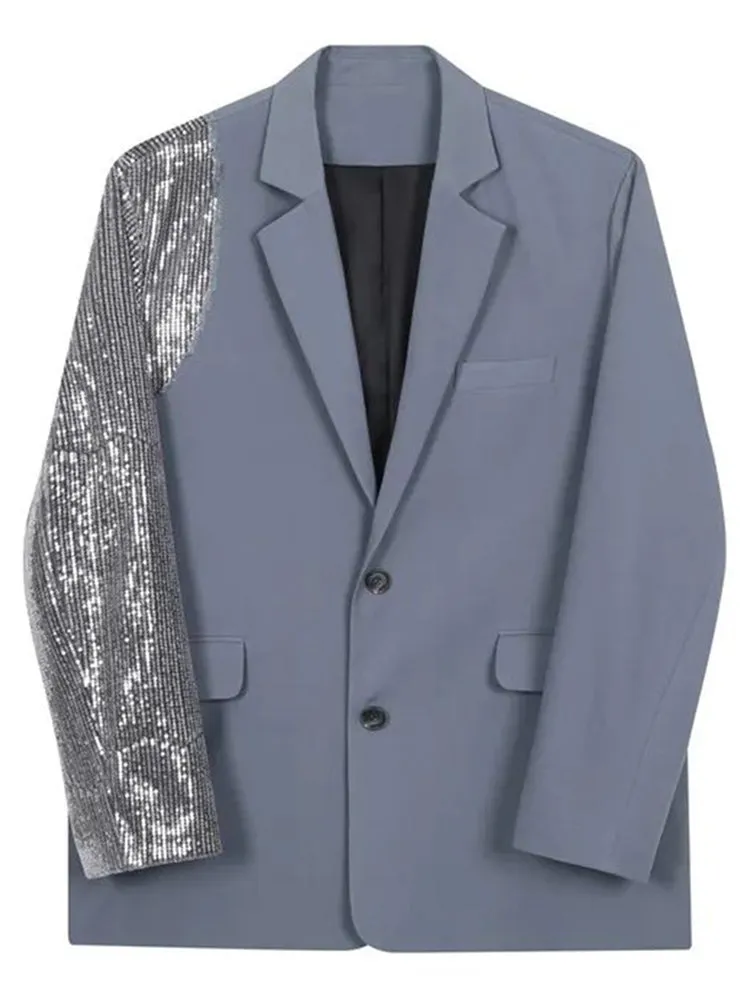 Mens Y2k Sequin Splicing Asymmetric Suit