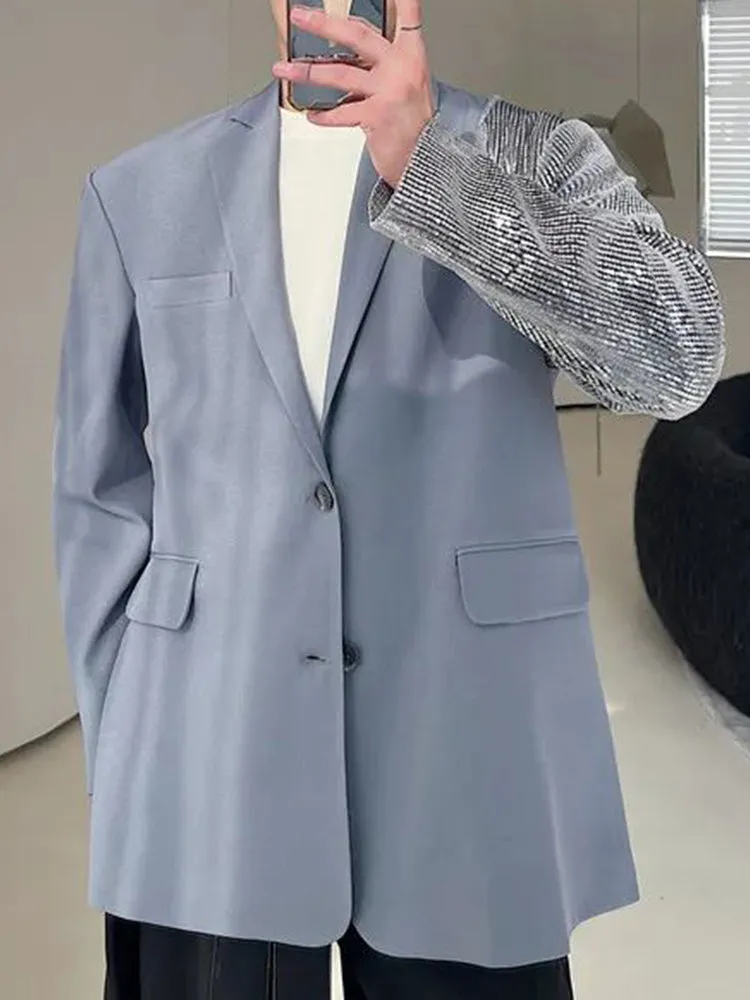 Mens Y2k Sequin Splicing Asymmetric Suit
