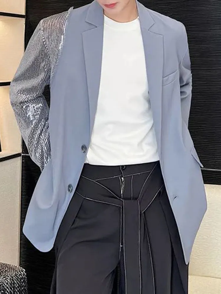 Mens Y2k Sequin Splicing Asymmetric Suit