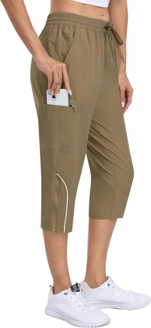 MoFiz Capri Pants for Women Lightweight Casual Summer Trip Loose Shorts with Zipper Pockets