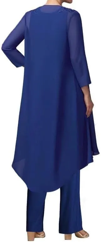 Mother of The Bride Pant Suits with Jacket Chiffon Evening Gowns Pantsuit 3PCs Wedding Guest Outfit Set