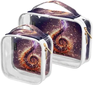 Musical-explosion Print 2 Pack Clear Toiletry Bag Women Men, Portable Waterproof Clear Pouch, Cosmetic Bag with Double Zippers Large Opening Traveling with Handle for Bathroom Traveling Vacation Organ