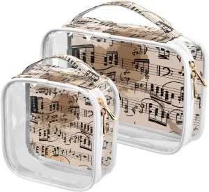 Musical-score-print 2 Pack Clear Toiletry Bag Women Men, Portable Waterproof Clear Pouch, Cosmetic Bag with Double Zippers Large Opening Traveling with Handle for Bathroom Traveling Vacation Organizin