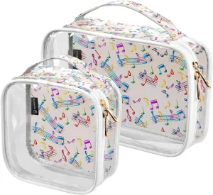Musical-with-staves Pattern 2 Pack Clear Toiletry Bag Women Men, Portable Waterproof Clear Pouch, Cosmetic Bag with Double Zippers Large Opening Traveling with Handle for Bathroom Traveling Vacation O