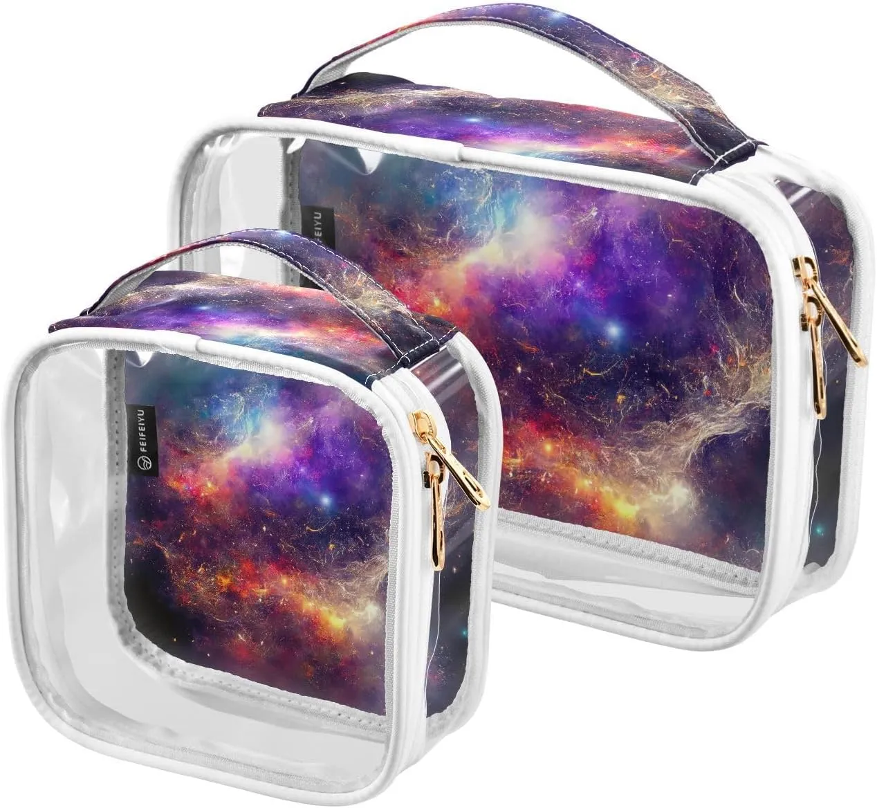 Nebula 2 Pack Clear Toiletry Bag Women Men, Portable Waterproof Clear Pouch, Cosmetic Bag with Double Zippers Large Opening Traveling with Handle for Bathroom Traveling Vacation Organizing