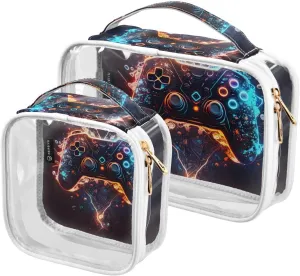 Neon-lights-controller 2 Pack Clear Toiletry Bag Women Men, Portable Waterproof Clear Pouch, Cosmetic Bag with Double Zippers Large Opening Traveling with Handle for Bathroom Traveling Vacation Organi