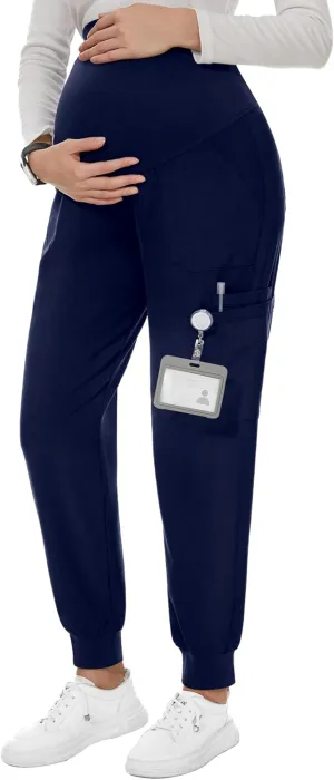 PACBREEZE Women's Maternity Scrubs with 6 Pockets, Workwear Maternity Jogger Scrubs Pregnancy Pants, S-XXL