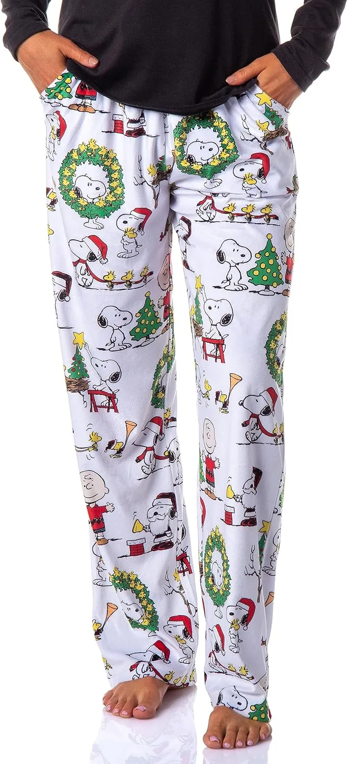 Peanuts Womens' Christmas Charlie Brown Snoopy Santa Sleep Pajama Pants