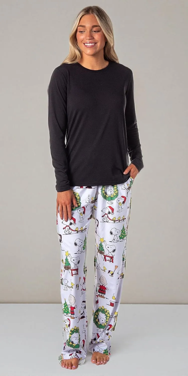 Peanuts Womens' Christmas Charlie Brown Snoopy Santa Sleep Pajama Pants