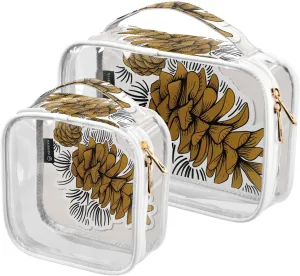Pine Cone Pattern 2 Pack Clear Toiletry Bag Women Men, Portable Waterproof Clear Pouch, Cosmetic Bag with Double Zippers Large Opening Traveling with Handle for Bathroom Traveling Vacation Organizing