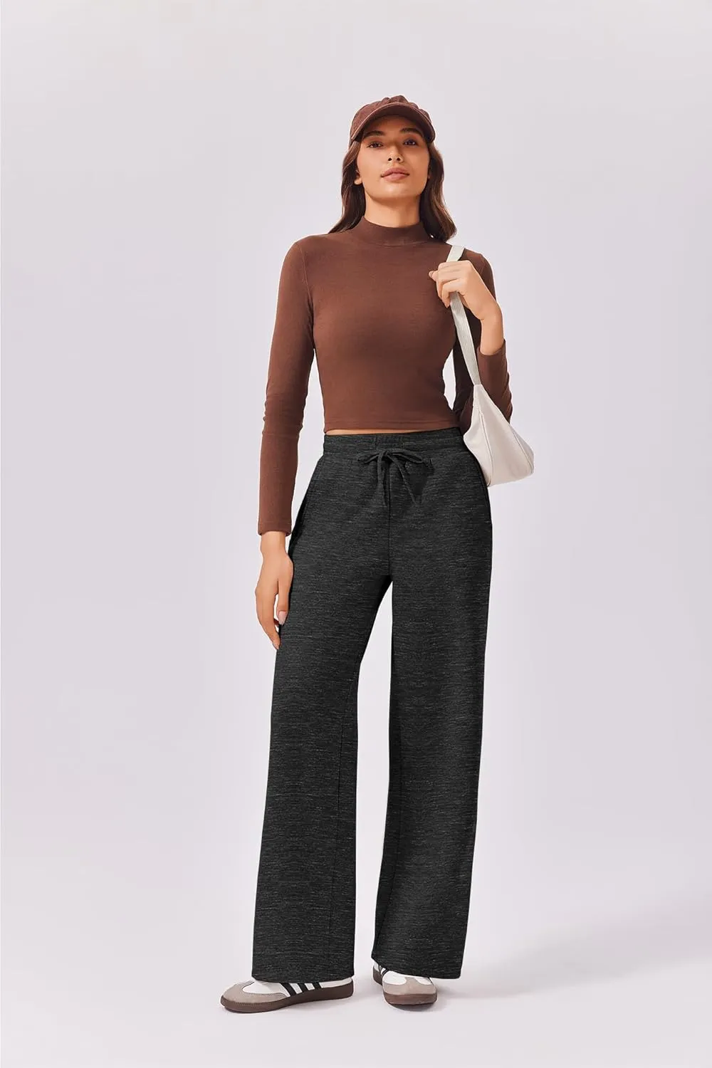 PINSPARK Womens Fleece Wide Leg Sweatpants High Waisted Athletic Sweat Pants Winter Baggy Workout Pant with Pocket