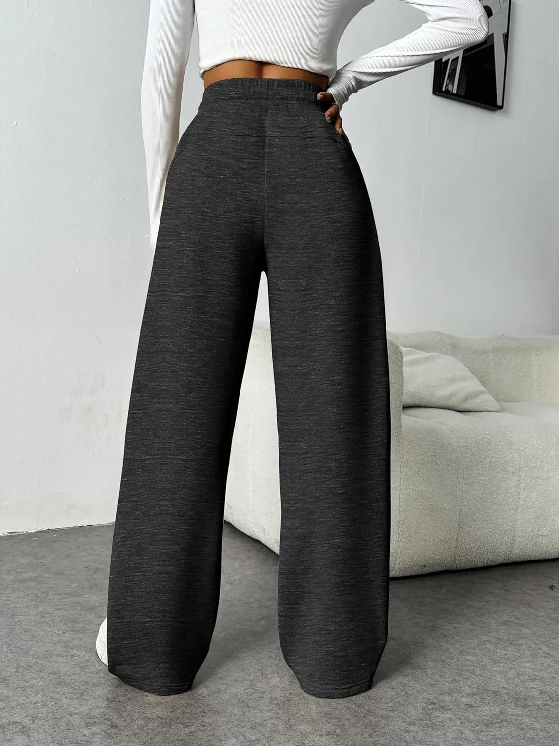 PINSPARK Womens Fleece Wide Leg Sweatpants High Waisted Athletic Sweat Pants Winter Baggy Workout Pant with Pocket