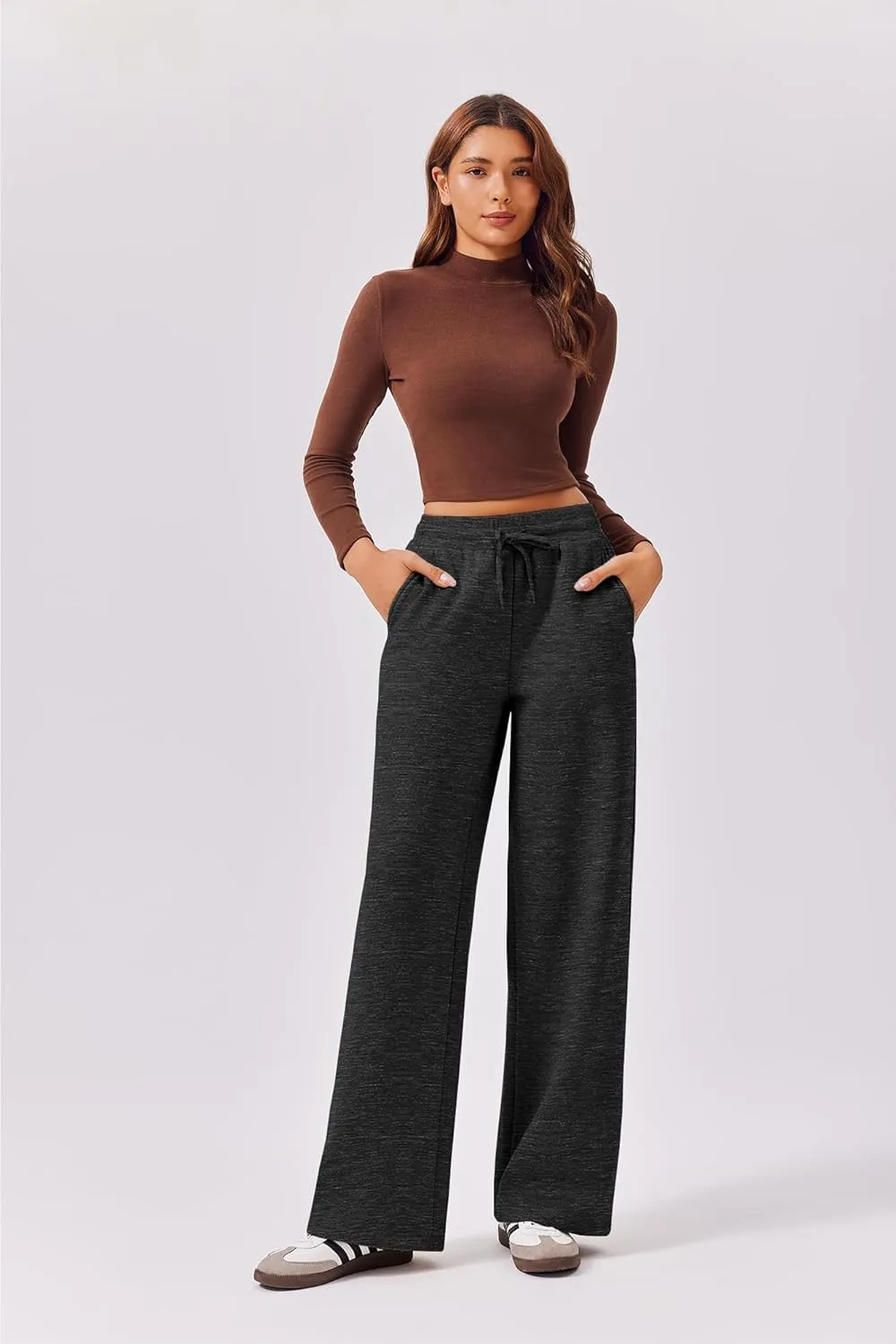 PINSPARK Womens Fleece Wide Leg Sweatpants High Waisted Athletic Sweat Pants Winter Baggy Workout Pant with Pocket