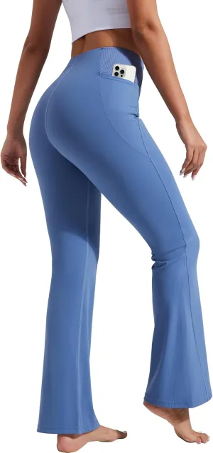 Pioneer Camp Women's Flare Yoga Pants Bootcut Flared Leggings with Pockets High Waist Tummy Control Bell Bottoms Gym Workout