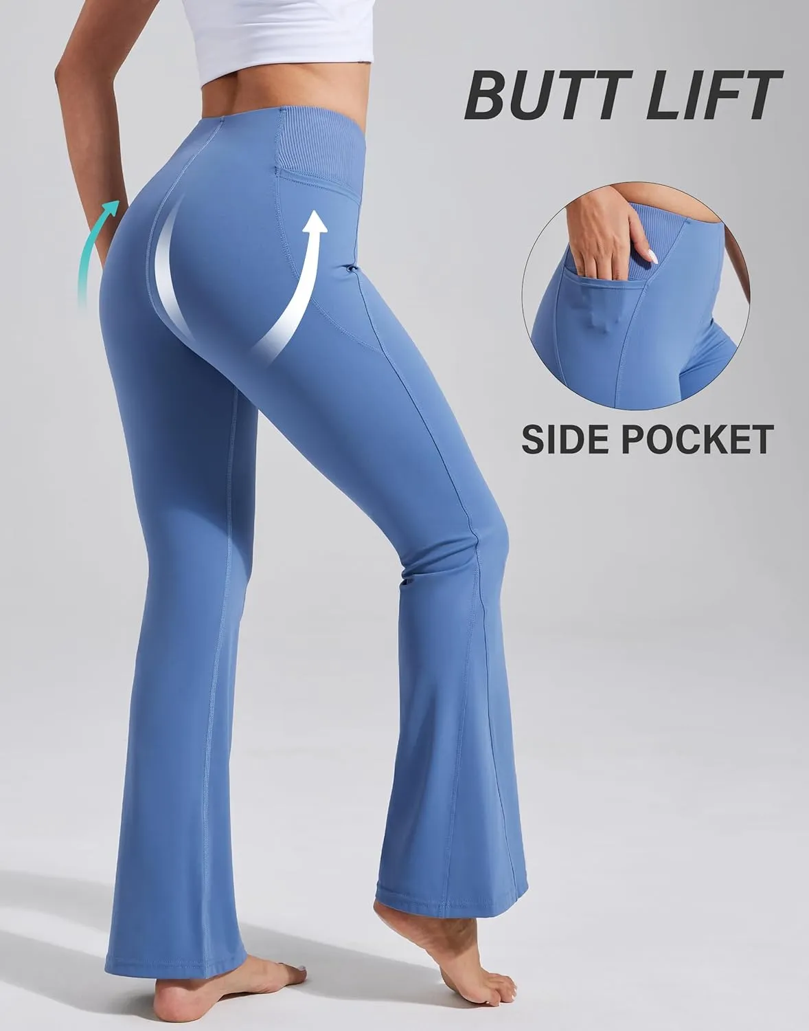 Pioneer Camp Women's Flare Yoga Pants Bootcut Flared Leggings with Pockets High Waist Tummy Control Bell Bottoms Gym Workout