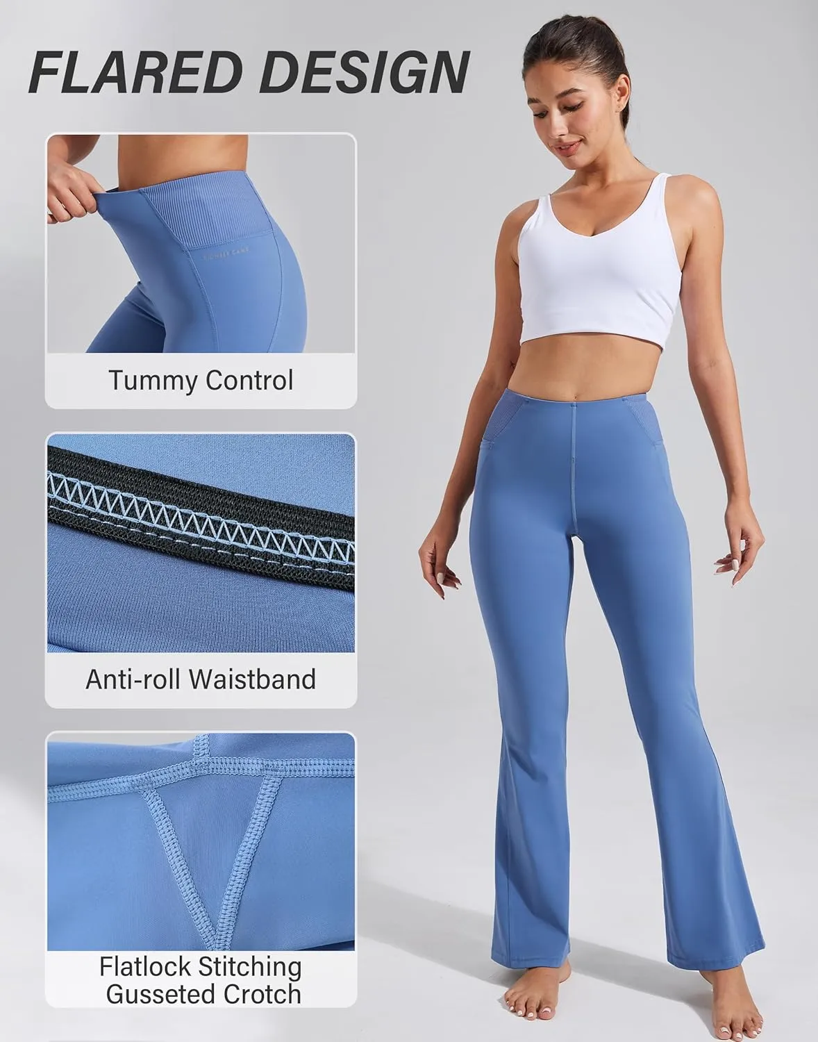 Pioneer Camp Women's Flare Yoga Pants Bootcut Flared Leggings with Pockets High Waist Tummy Control Bell Bottoms Gym Workout