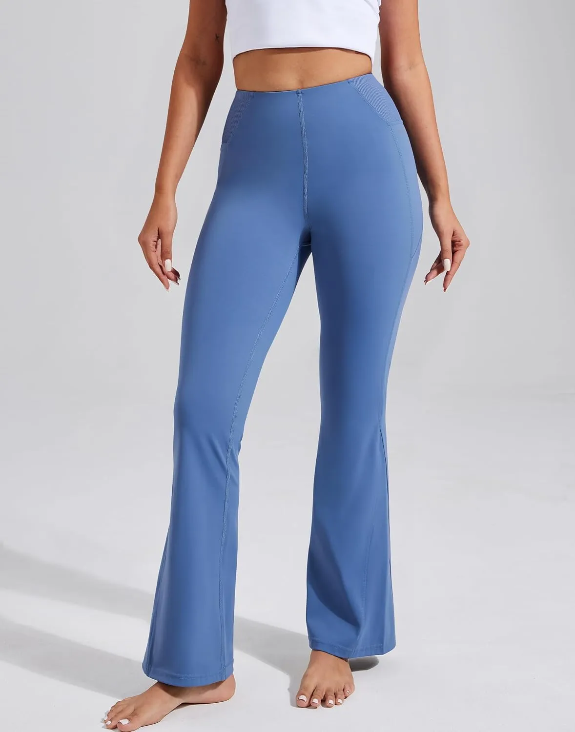 Pioneer Camp Women's Flare Yoga Pants Bootcut Flared Leggings with Pockets High Waist Tummy Control Bell Bottoms Gym Workout