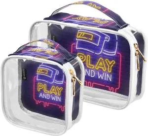 Plays-win-neon-sign 2 Pack Clear Toiletry Bag Women Men, Portable Waterproof Clear Pouch, Cosmetic Bag with Double Zippers Large Opening Traveling with Handle for Bathroom Traveling Vacation Organizin