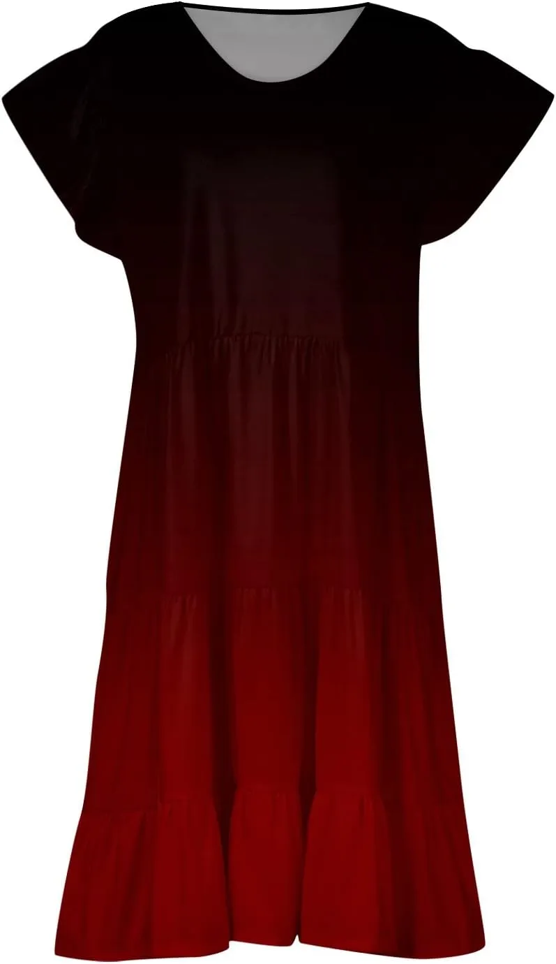 Plus Size Dresses for Curvy Women,Womens Ruffle Sleeve Tiered V Neck Midi Dress Casual Summer Dress with Pockets