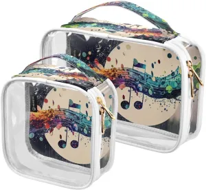 Rainbow-melody-classic Print 2 Pack Clear Toiletry Bag Women Men, Portable Waterproof Clear Pouch, Cosmetic Bag with Double Zippers Large Opening Traveling with Handle for Bathroom Traveling Vacation
